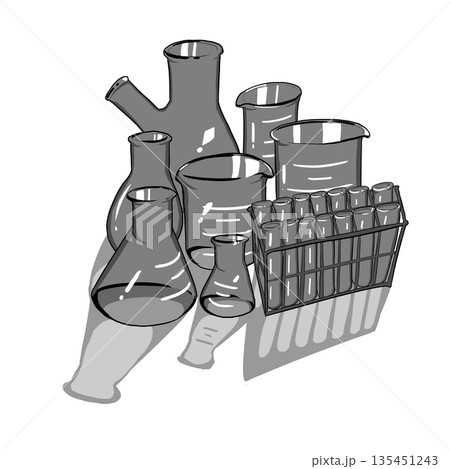 様々なガラス製の実験器具の集合イラスト 135451243