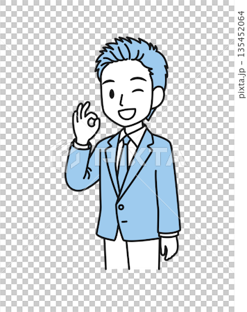 OKポーズをするスーツのビジネスパーソンの男性のイラスト素材 135452064