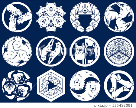 家紋風アイコン　犬　サモエド　フレンチブルドッグ　日本の紋章 135452091