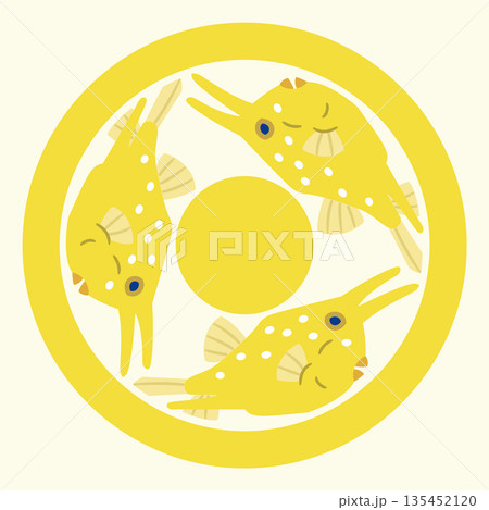 家紋風アイコン　魚　コンゴウフグ　日本の紋章 135452120