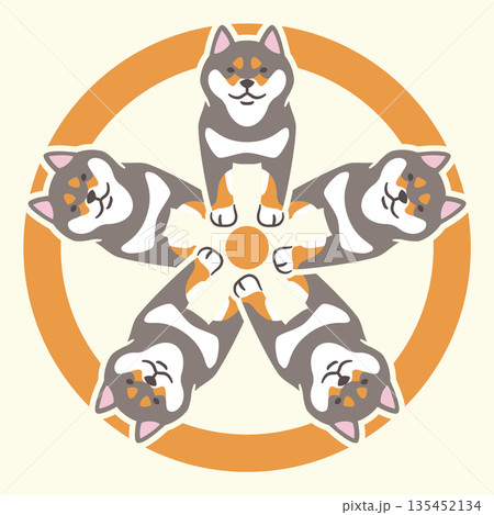 家紋風アイコン　黒柴　柴犬　犬　日本の紋章 135452134