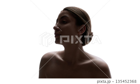Artistic low light portrait of woman with dramatic silhouette. 135452368