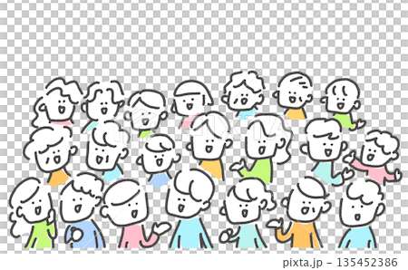 笑顔の人々が集まる人物イラスト　手描き　群衆　多様性　老若男女　コミュニティ 135452386