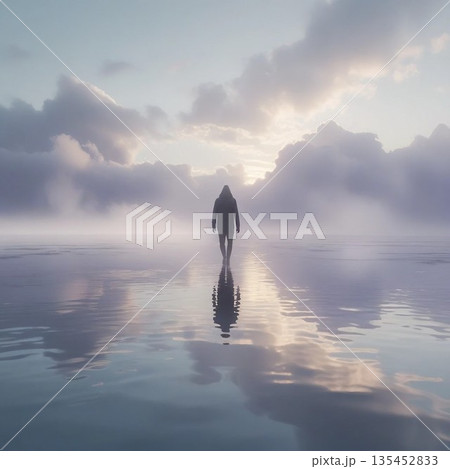 ウユニ塩湖の水面に映る 135452833