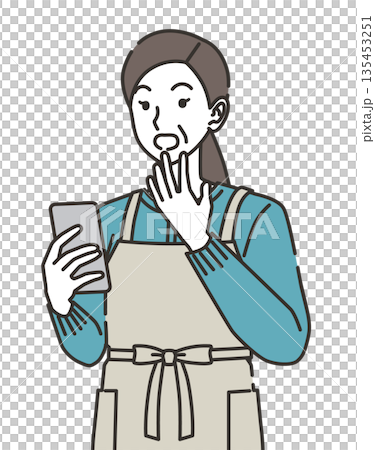 スマートフォンを見て驚く主婦のイラスト スマートフォンを見て驚く主婦のイラスト 135453251