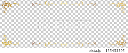 高級感のある葉っぱのバナー背景　ホワイト＆ゴールド 135453395
