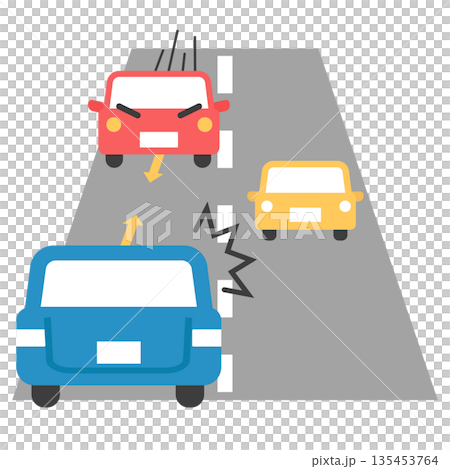 道路を逆走する車・危険運転｜シンプルでかわいいフラットイラスト 135453764