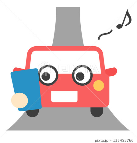 脇見運転・ながら運転|かわいいフラットイラスト 脇見運転・ながら運転|かわいいフラットイラスト 135453766