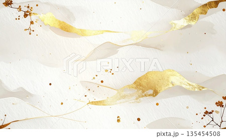 控えめ金箔散らしの生成り和紙テクスチャ 背景素材 135454508