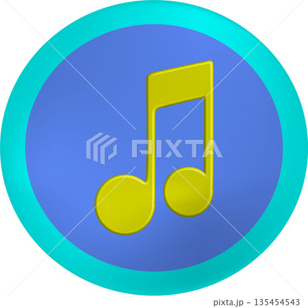 3D Golden Music Note Icon: Glossy Musical Symbol on Blue Circular Background for Audio Streaming, Playlists, and Entertainment Branding 135454543