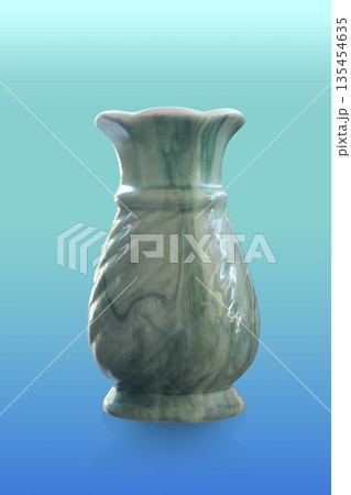 front view green ceramic vases on green and blue background, object, decoration, fashion, water, antique, copy space 135454635