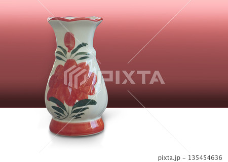 front view white and red ceramic vase on gradient red and black wall, white floor background, object, decor, flower, fashion, copy space front view white and red ceramic vase on gradient red and black wall, white floor background, object, decor, flower, fashion, copy space 135454636