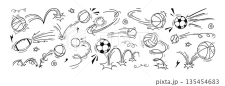 Hand drawn sports balls motion doodles Hand drawn sports balls motion doodles 135454683