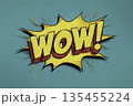 Comic Style WOW Text Bubble with Sharp Outlines and Bright Gradients Pop Art Illustration 135455224