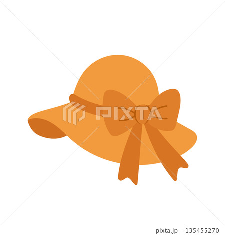 Wide brim summer hat with decorative bow, ideal for feminine fashion articles, seaside accessories content, and sunny vacation styling 135455270