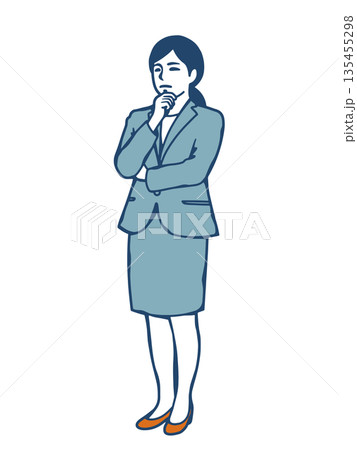 考えるビジネス女性 腕組みと思案するポーズの人物イラスト 考えるビジネス女性 腕組みと思案するポーズの人物イラスト 135455298