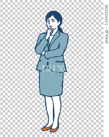考えるビジネス女性 腕組みと思案するポーズの人物イラスト 考えるビジネス女性 腕組みと思案するポーズの人物イラスト 135455298