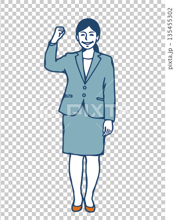ガッツポーズするビジネス女性のイラスト　成功・達成・前向き 135455302