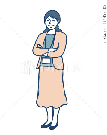 腕組みする女性スタッフのイラスト 説明・案内向け 腕組みする女性スタッフのイラスト 説明・案内向け 135455305