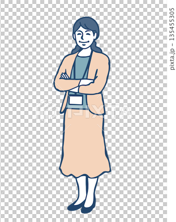 腕組みする女性スタッフのイラスト 説明・案内向け 腕組みする女性スタッフのイラスト 説明・案内向け 135455305