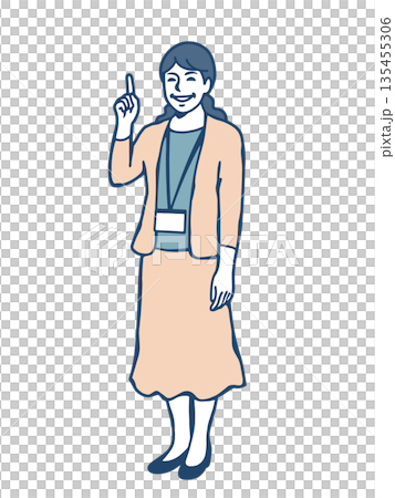 圖：一名女員工用手指著並解釋，PNG格式，背景透明 135455306