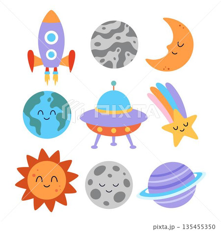 cartoon space set isolated, flat style cartoon space set isolated, flat style 135455350