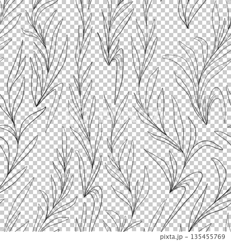 Seamless outline pattern with branches and leaves. PNG on a transparent background 135455769