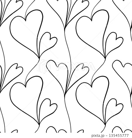 Seamless pattern with outlines of hearts on a...のイラスト素材 [135455777] - PIXTA