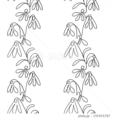 Seamless floral pattern with outline on white background. 135455787