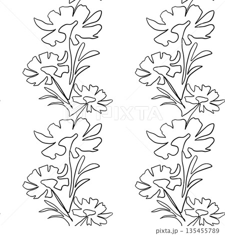 Seamless floral pattern with outline on white background. 135455789