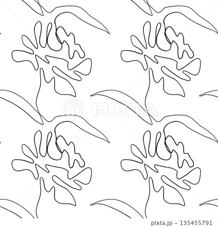 Seamless floral pattern with outline on white background. 135455791