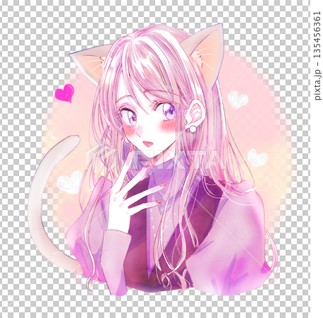 小動物女孩，貓耳朵，尾巴，棕色 135456361