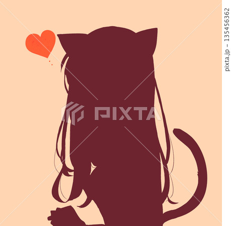 猫耳としっぽの生えた女性　恋愛　シルエット 135456362