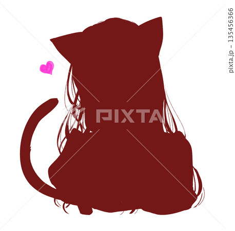 小動物系女子　猫耳　しっぽ　シルエット 135456366