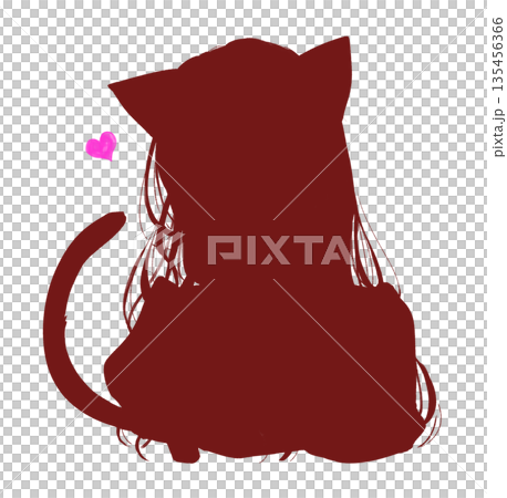 小動物系女子　猫耳　しっぽ　シルエット 135456366