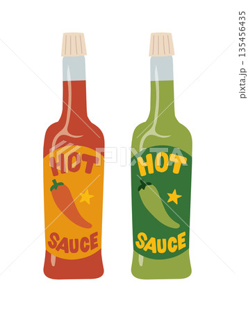 赤と緑のホットソースのイラスト 赤と緑のホットソースのイラスト 135456435