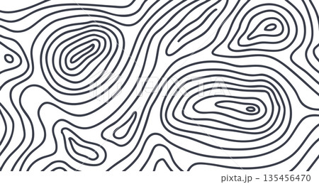 Hand drawn abstract topographic map pattern background with contour lines. Minimalist nature landscape design for posters, covers, adventure, hiking, modern layouts, and outdoor concepts. Vector 135456470