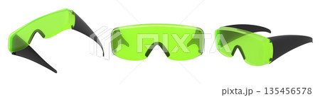Protective safety plastic glasses with black frames isolated on white background with clipping path. 135456578