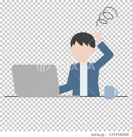 Illustration of a man struggling with computer work 135456888