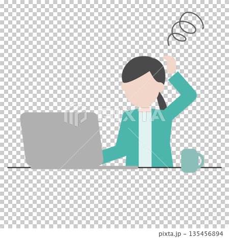 Illustration of a woman struggling with computer work 135456894