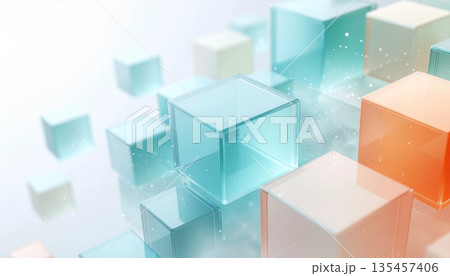 パステルカラーのガラスの四角形が不規則に並んでいるイメージ 135457406