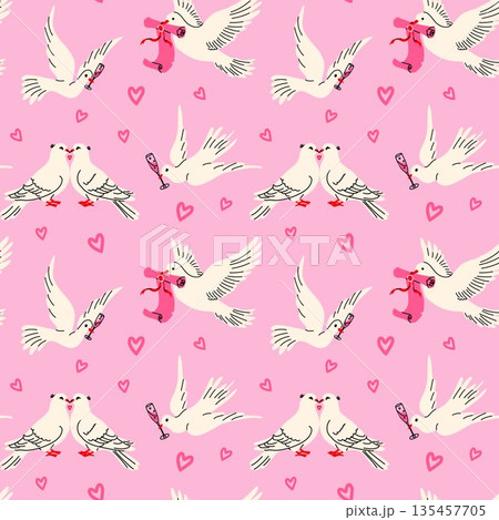 Valentines Day Love Doves Seamless Pattern Valentines Day Love Doves Seamless Pattern 135457705