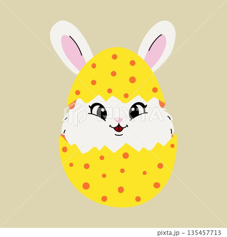 Cute Easter Bunny Hatching from Yellow Egg Cute Easter Bunny Hatching from Yellow Egg 135457713