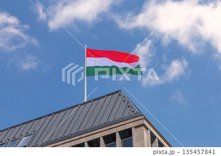 Hungary flag on building in Berlin Germany 135457841