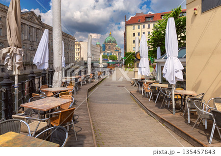Berlin Cathedral in Berlin Germany with riverside cafe 135457843