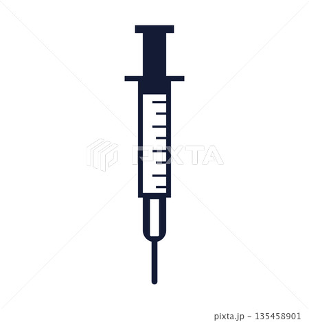 Dark blue silhouette of a medical syringe, perfect for healthcare branding, vaccination Dark blue silhouette of a medical syringe, perfect for healthcare branding, vaccination 135458901