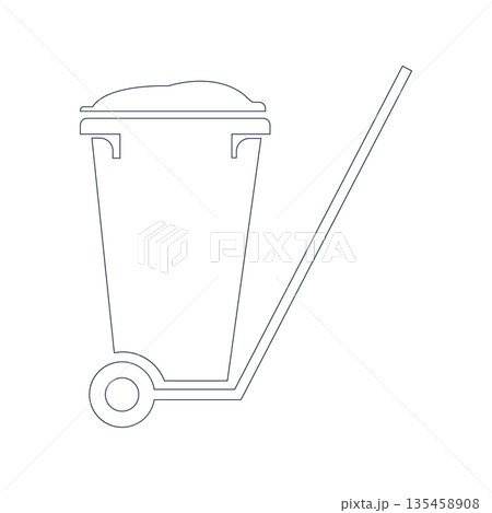 Minimalist line art illustration of a garbage bin on wheels, outline vector icon for waste Minimalist line art illustration of a garbage bin on wheels, outline vector icon for waste 135458908