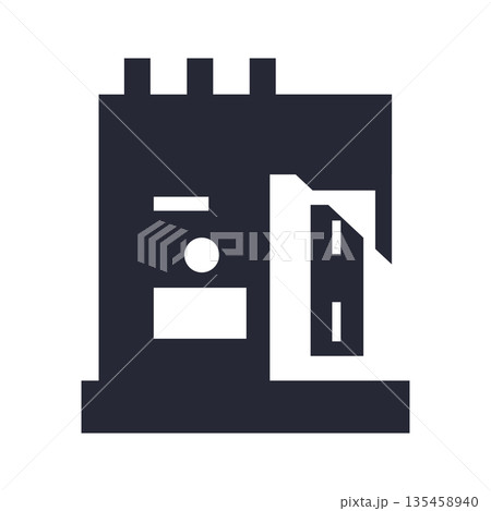 Solid black silhouette icon of a modern industrial building or laboratory facility architecture 135458940