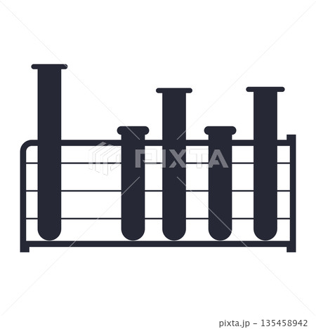 Solid black silhouette of a laboratory test tube rack with varying sizes for scientific branding Solid black silhouette of a laboratory test tube rack with varying sizes for scientific branding 135458942