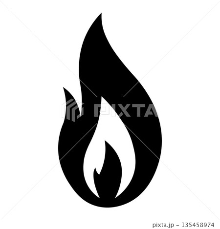 Simple Black Silhouette of a Fire Flame Icon...のイラスト素材 [135458974] - PIXTA